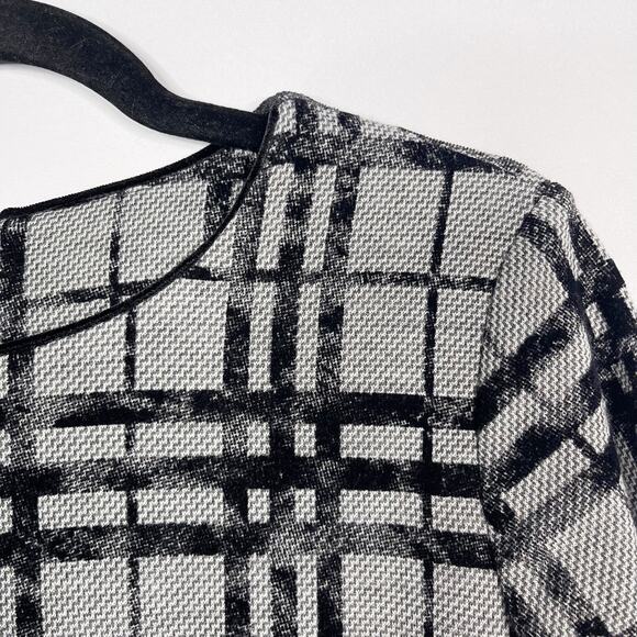 Sara Campbell XSmall XS Black Gray Plaid Sheath Dress Wool 3/4 Sleeves Crew Neck - Picture 8 of 10